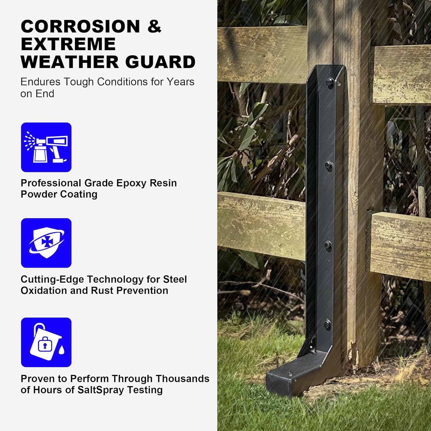 Metal Frame Fence Post Anchor for Heavy Duty Repair of Tilted or Broken Wooden Posts