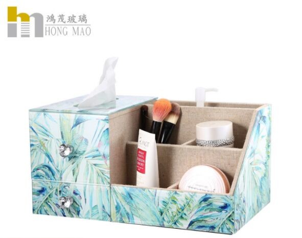 Buy Stackable Desktop Organizer Box Glass Makeup Organizer Elegant Design at wholesale prices