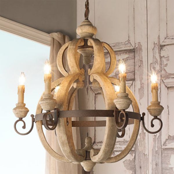 Wood Chandelier Lighting Retro Iron Candle Hanging Lamp(WH-CI-13)