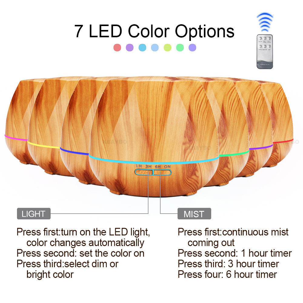 14W 2.4MHz 550ml Octagon Wood Grain Aroma Diffuser