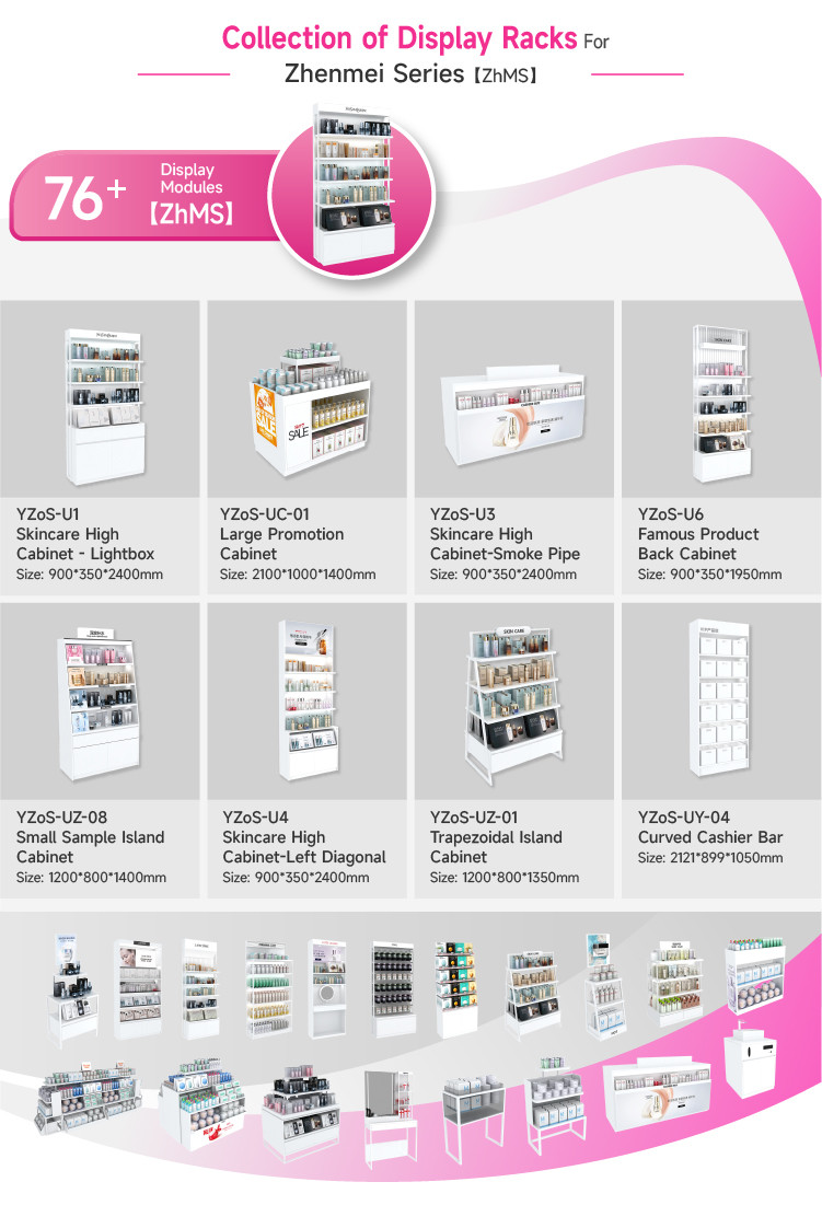 Cosmetic Store Stand White Laminated Display Rack with Light-box for Skincare Shop Decoration and Retail Shop Fitting