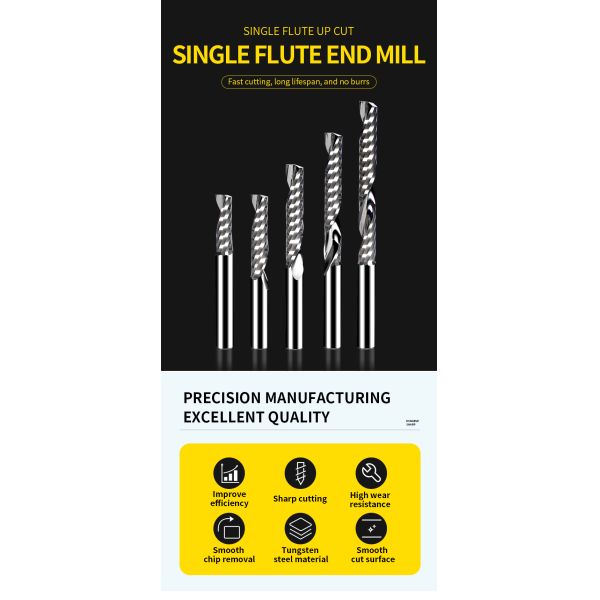 Solid Carbide 8mm Shank One Flute 1/8 End Mill Wood Spindle Cutter Acrylic CNC Router Bit Cutter Aluminium Cutter Bit