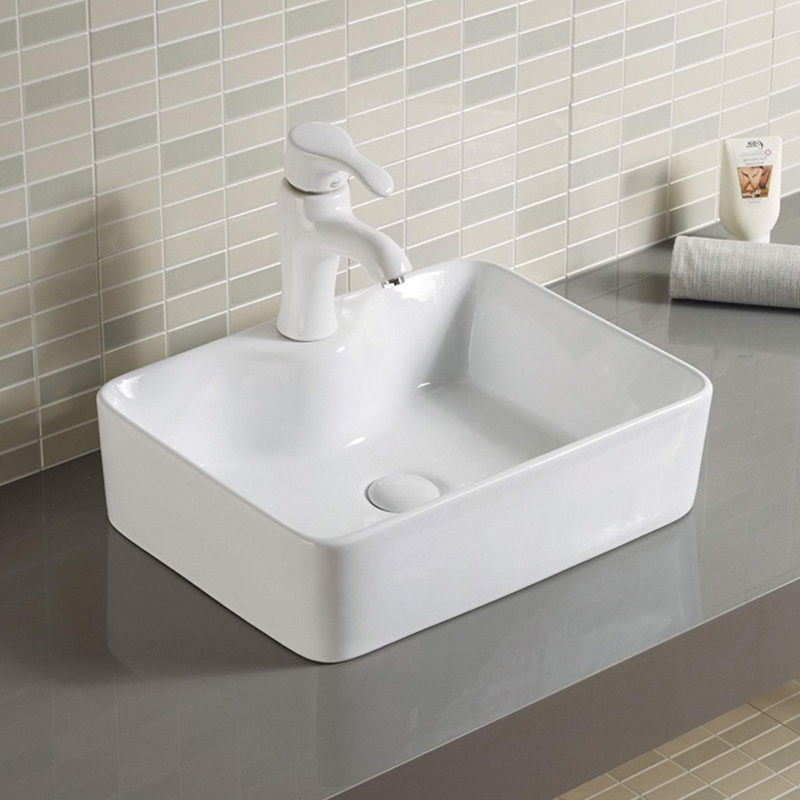 Porcelain Above Counter Top Bathroom Sink 600mm Wide White Rectangle