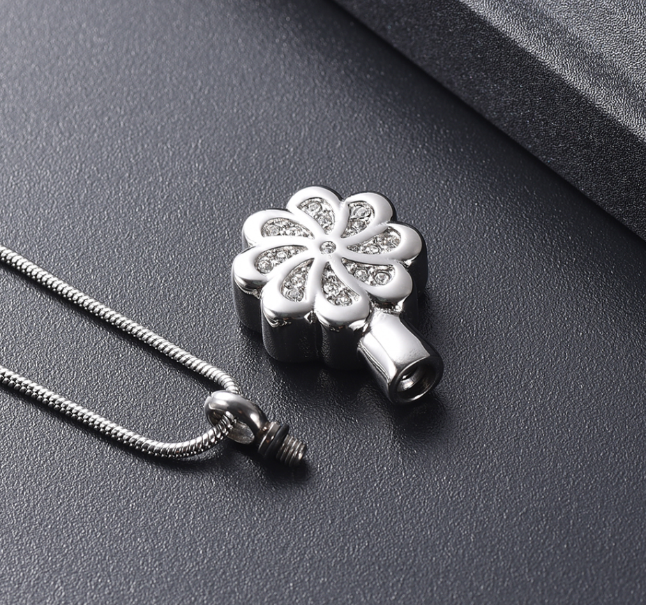 Crystal Flower Cremation Urn Pendant Necklace Keepsake Jewelry for Cremation Ashes Decoration