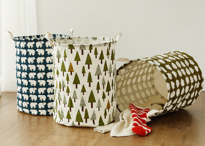 Puting Foldable washing laundry basket toy storage bag cotton lenon customized green gree laundry facility