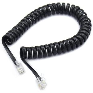 Quality Shielded RJ11 Coiled Telephone Cable 4P4C 24AWG Black PVC for sale