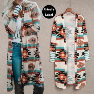 China Western Style Puffer Down Coat Geometric Color Long Cardigan Coat on sale