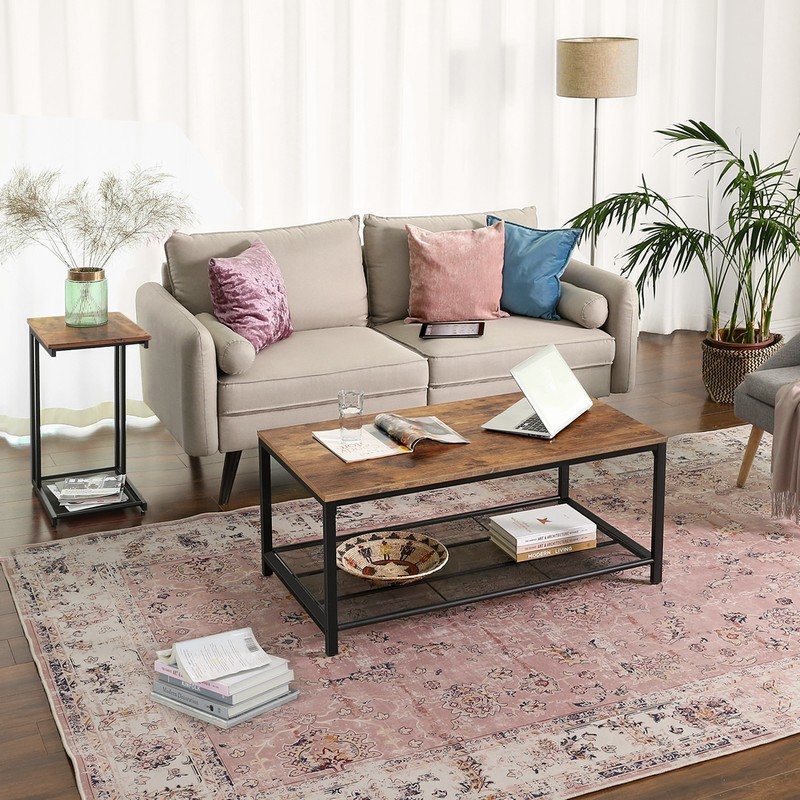 C Shape Wood And Metal Coffee Table Sofa Nesting End Tables