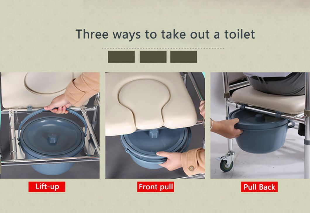 Aluminum Shower Chair Flip up Armrest CE Standard Hospital Adjustable Luxury Commode Chair for Sale Aluminum Commode Chair