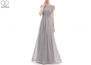 China Gray Wedding Bridesmaid Dresses Short Sleeve Floor Length Lace And Pleating on sale