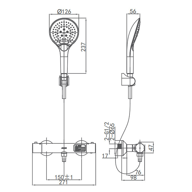 Thermostatic Hand Shower Modern Round Wall Mounted Handshower Set Brass Chrome ARROW AG3511H