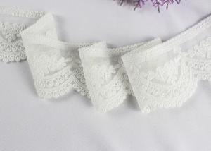 China Ivory Cotton Vintage Embroidered Lace Trim , Wedding Dress Scalloped Lace Ribbon on sale