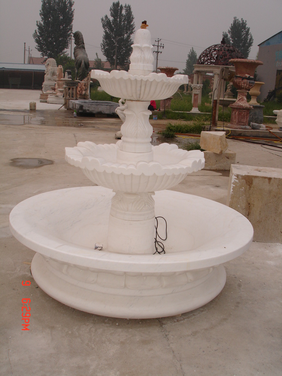 Simple 3 Tier 10x10cm Sample White Marble Water Fountain Stone Carving Sculpture
