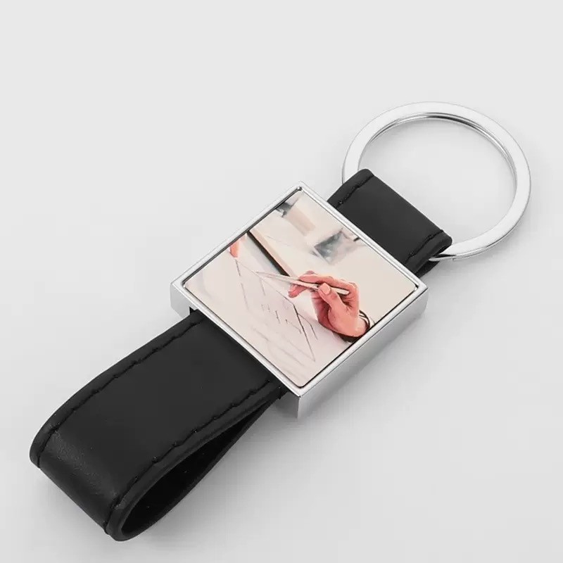 Custom Blank Sublimation Metal Keychain With Leather Strap For Sublimation Heat Transfer Printing