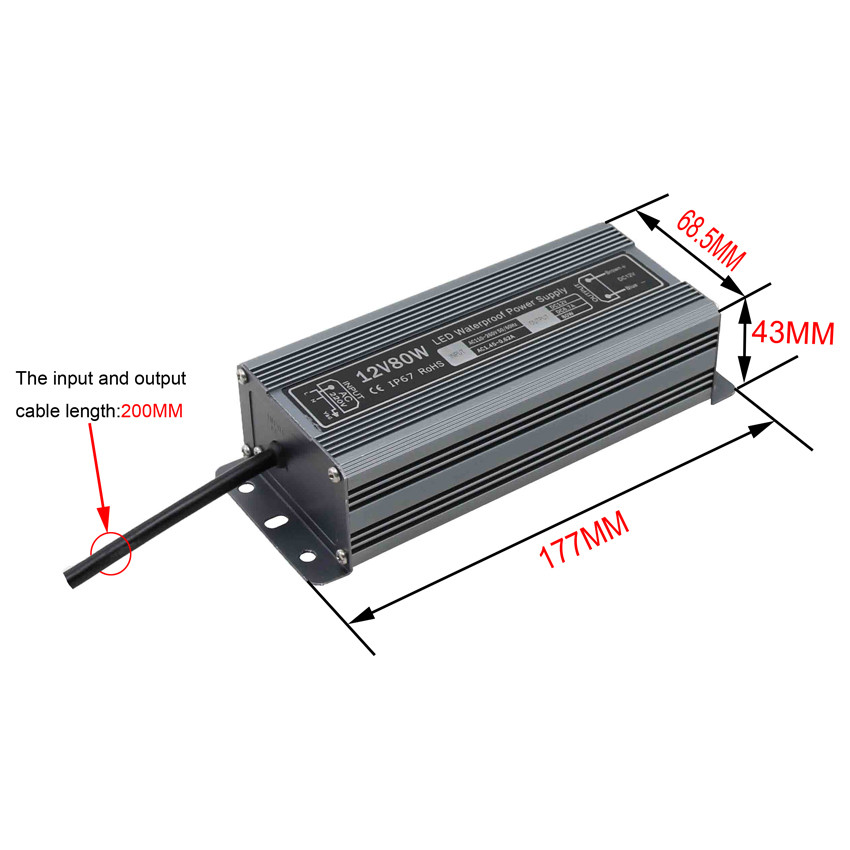 12v 80w waterproof power supply IP67 with coffee color LED transformer Adapter for LED Light