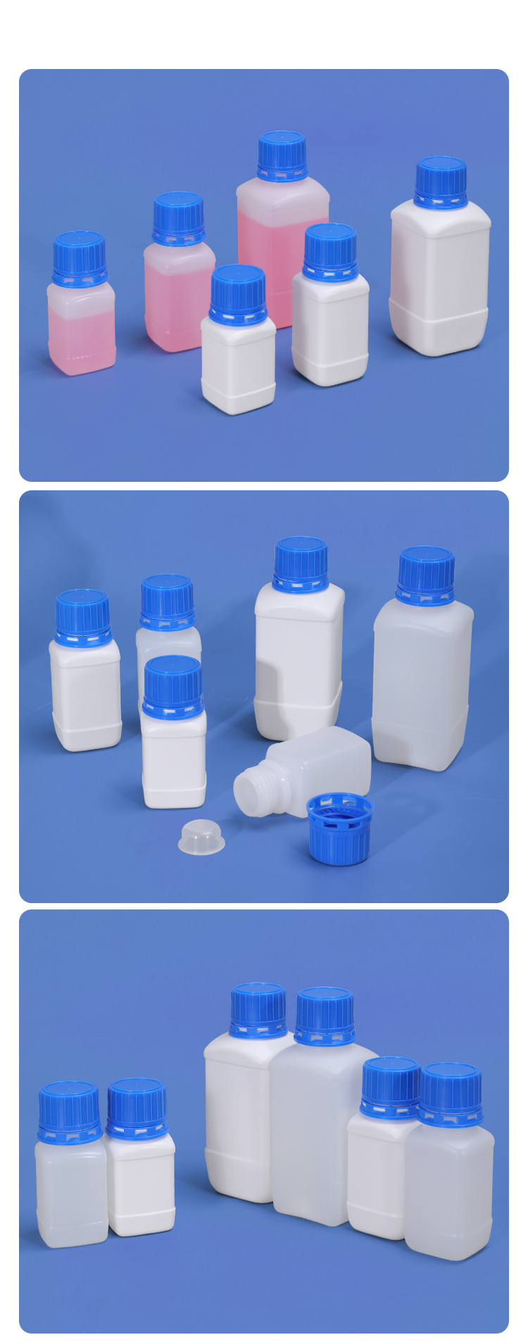 Square Empty HDPE Plastic Lab Reagent Bottle 125 Ml Leakproof