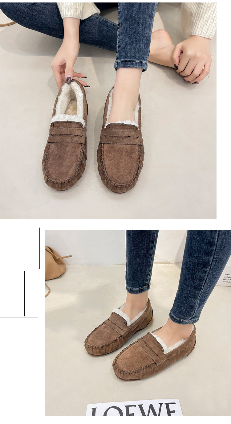 Warm Low Heel Round Toe Velvet Cotton Plush One Step Shoes for Commuter