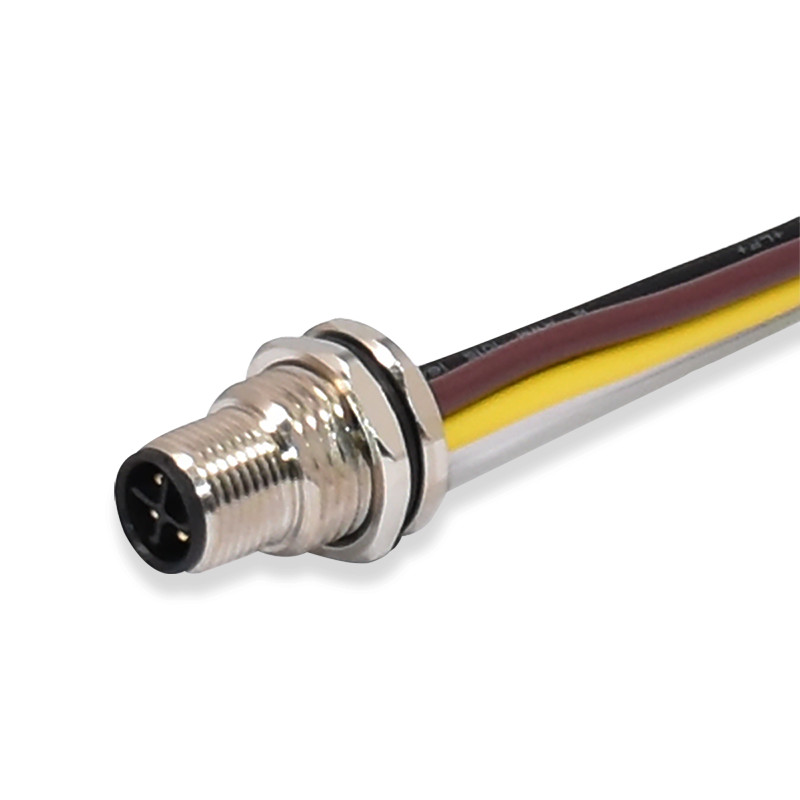 Flange Scoket IP68 3pin Male Panel Mount M12 Waterproof Connector With Pigtail S Code Socket