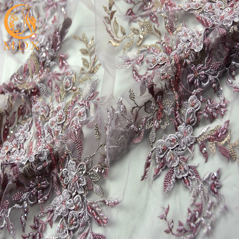 Fashion Beaded 3D Applique Lace Fabric Handmade Embroidery For Bridal Dress