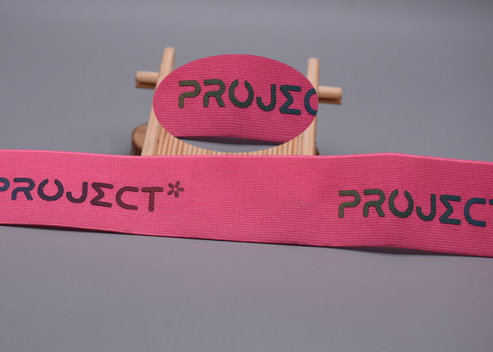 Garments Custom Polyester Elastic Band With Colorful Heat Transfer Logo
