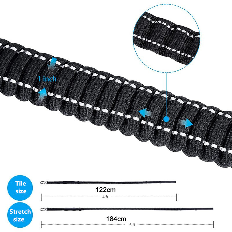 Telescopic Dog Traction Rope Reflective Buffer Black
