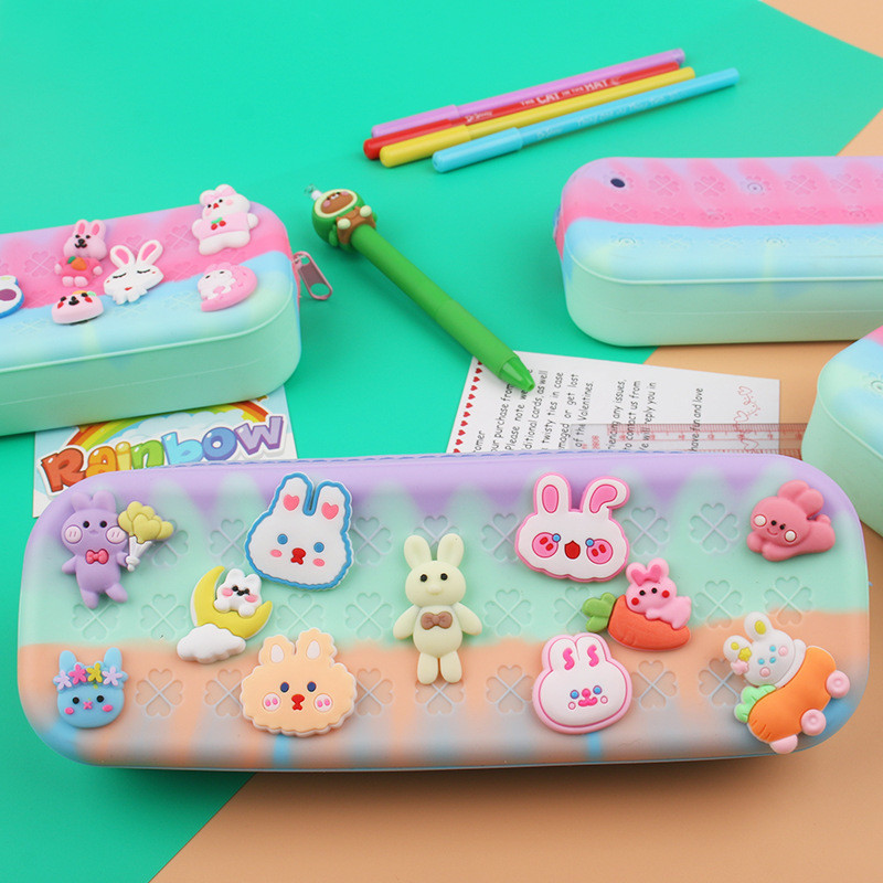 DIY Silicone Pencil Pen Case Big Cute Pencil Pouch For Boys Girls Christmas Gifts School Supplies Kids Gift Pen Holder