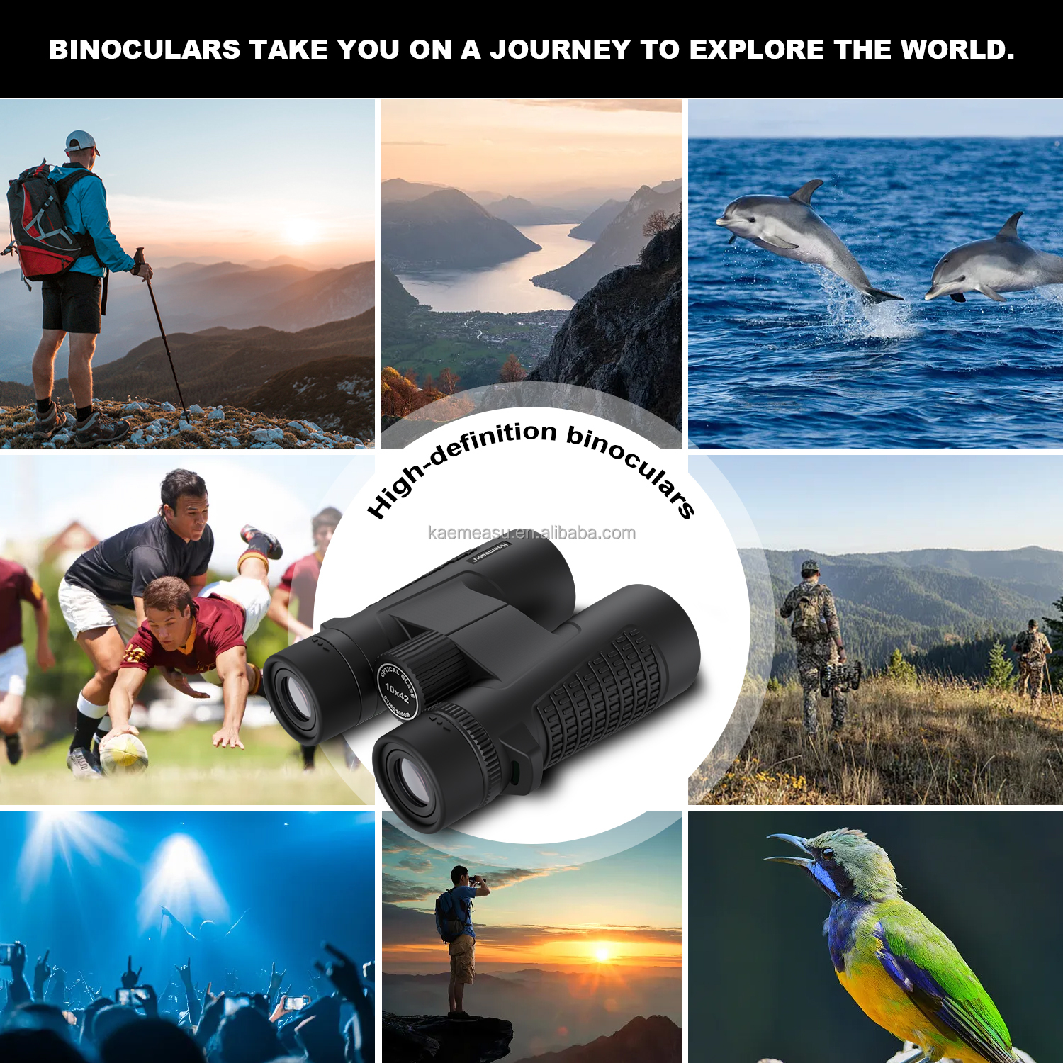 C 10X Magnification 42mm Caliber Binoculars Hunting Shooting Long Range Outdoor Clear Vision Binoculars Telescope