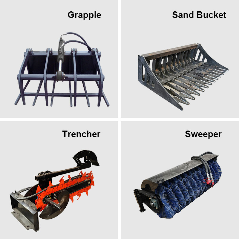 Skid Steer Loader Accessories Sweeper Grapple Sand Bucket Trencher