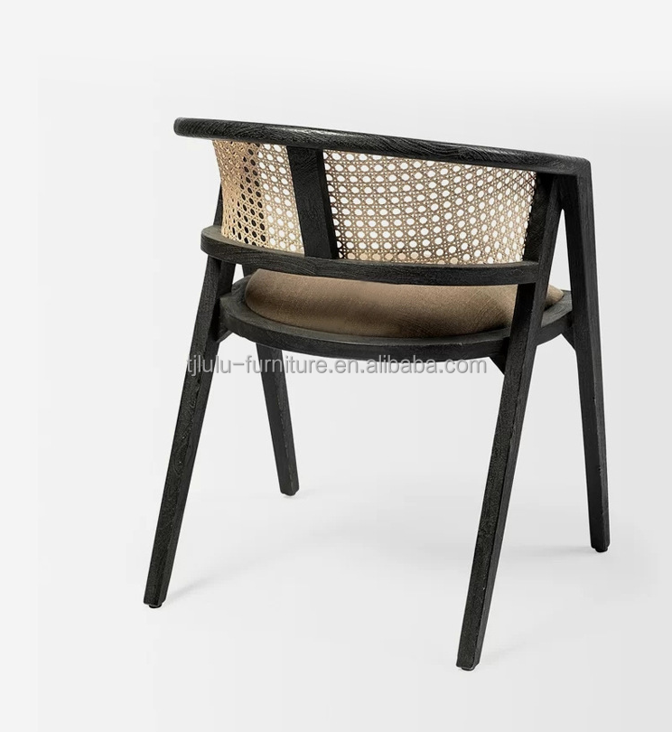 Living Room Furniture Japanese Style Solid Wood Rattan Fabric Single Dining Chair with Modern Design