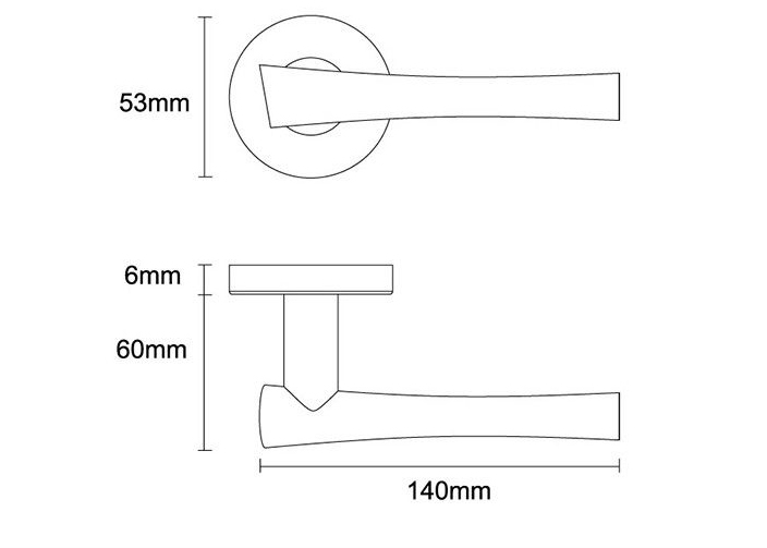 Satin brushed stainless steel door handle with round backplate-size