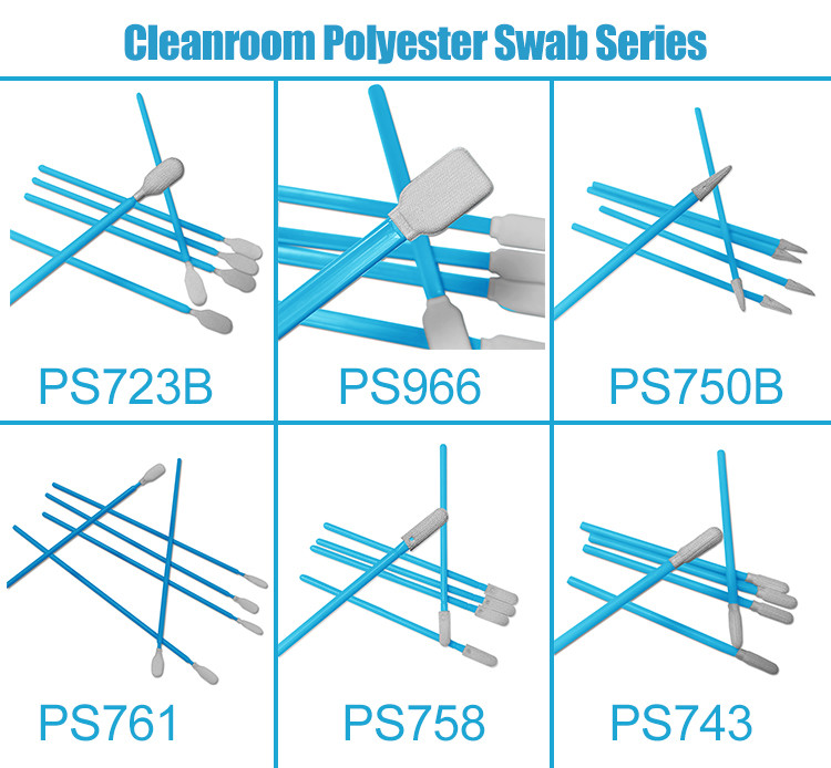 PS743 Cleaning Gap Clean Room Swabs Stick PP Handle Polyester Tip Industrial Cleanroom Swabs