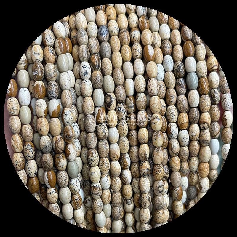 Indian Agate Green Dot Lemon Jade Gem Bead Natural Crystal Rice Shape Stone Loose Bead Strands For Bracelets