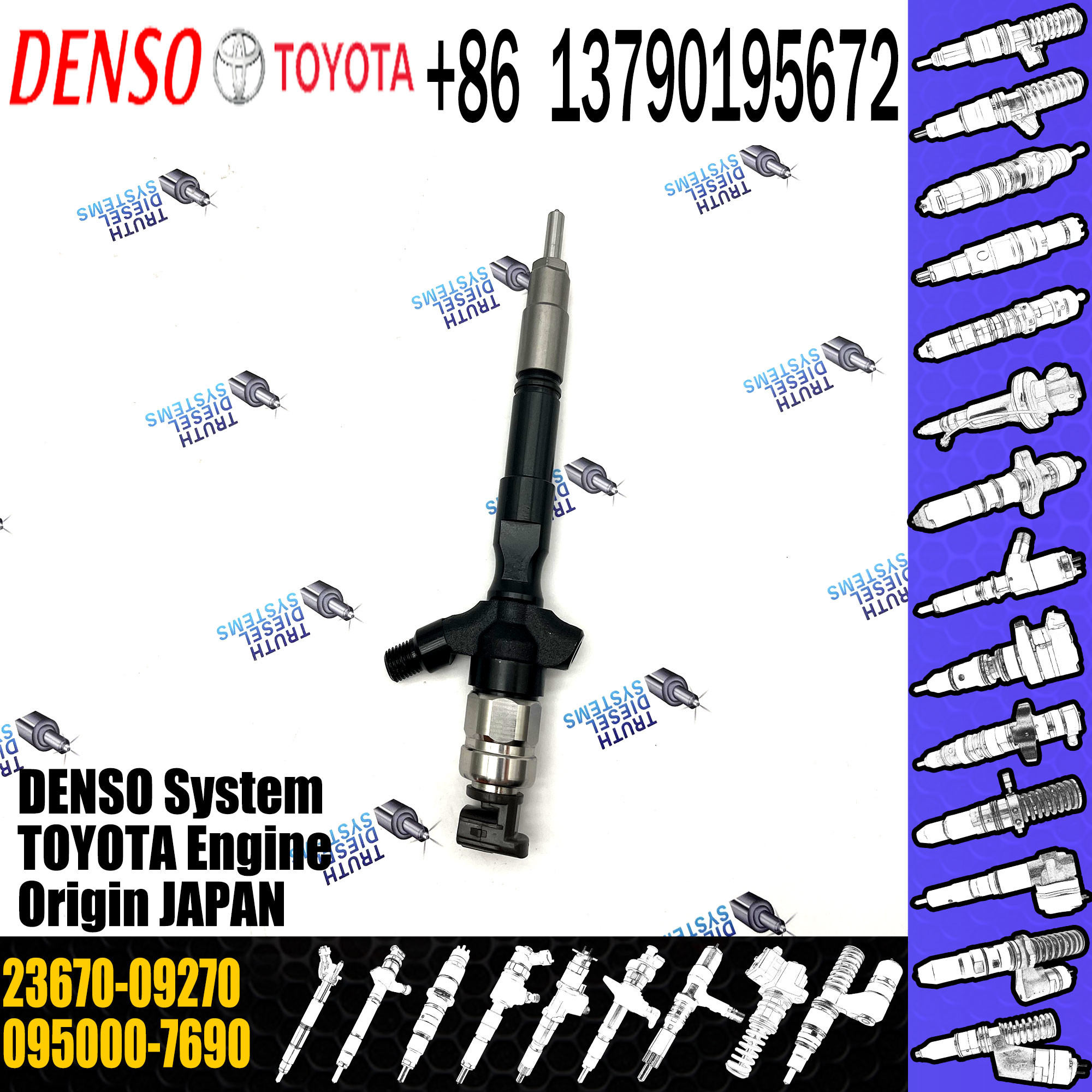 Injector 095000-7690 Common Rail injector sprayer 23670-09270 For Toyota 1AD-FTV 2AD-FTV