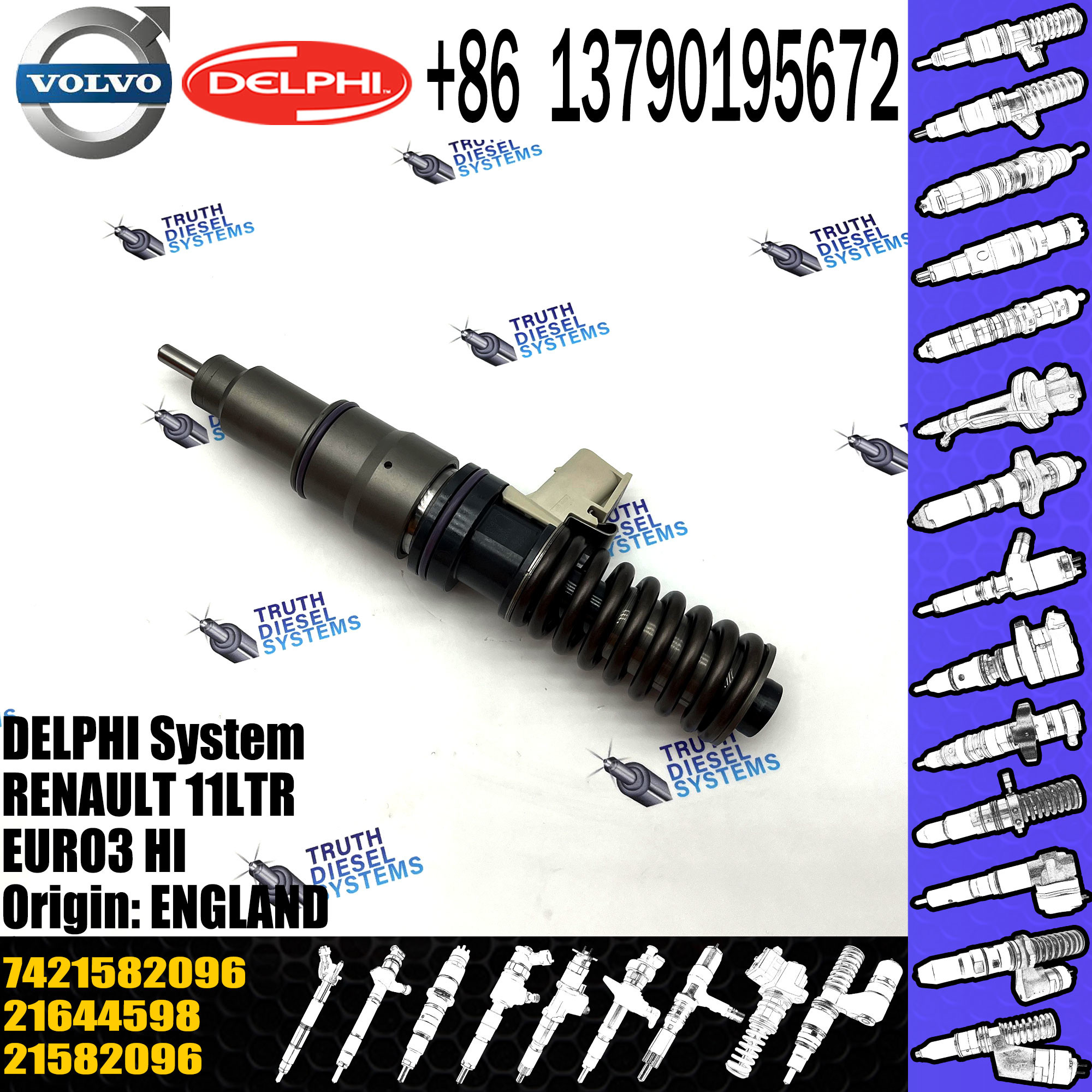 Diesel engine fuel injector 21582096 BEBE4D35002 for VOL MD11 D11a injector 7421582096