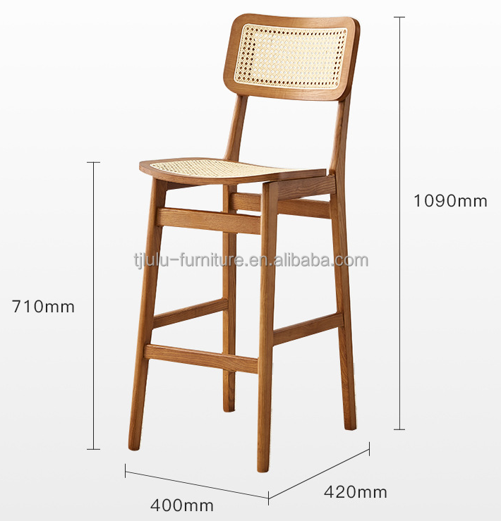 Modern Customized Hotel Dining Room Rattan Furniture Solid Wood High Back Bar Chair for Sophisticated Dining Experience