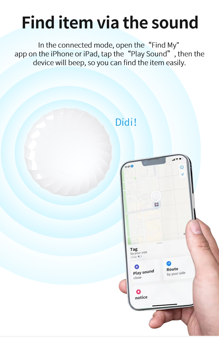 80-100dB Bluetooth Mini GPS Lost Item Tracker Finder Device for Apple Find My Key ITag IOS System