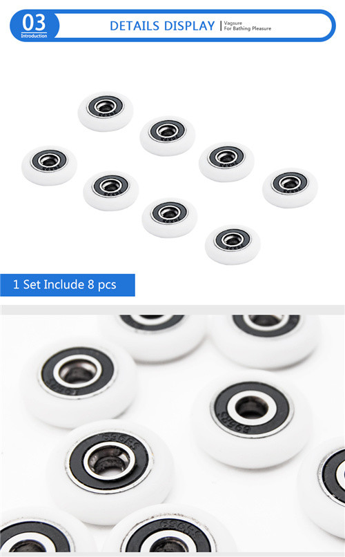 Carbon Steel / POM Sliding Glass Shower Door Hardware Bearing Wheels White Color