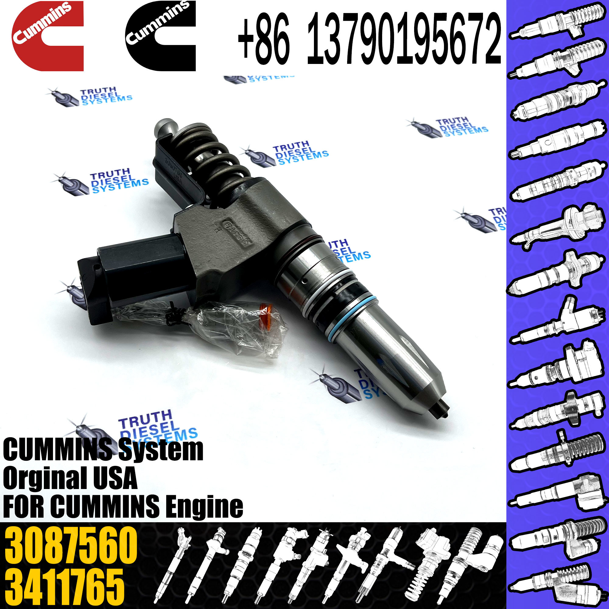 Diesel Fuel Injector N14 Common Rail Injector 3087560 3411752 3411765 3083846 3083622 3411759