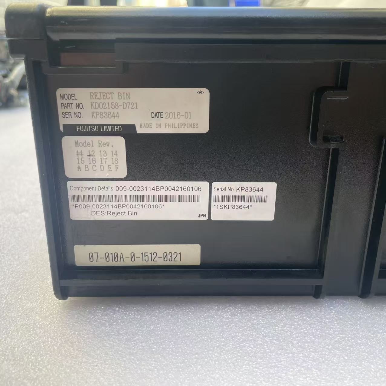 KD02158-D721 009-0023114 Fujitsu GBRU G610 G611 Reject Cassette ATM Machine Spare Parts Manufacturer