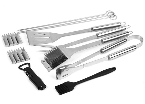 Wholesale 18PCS Stainless Steel BBQ Tool With Nylon Roll Bag For Outdoor Tool
