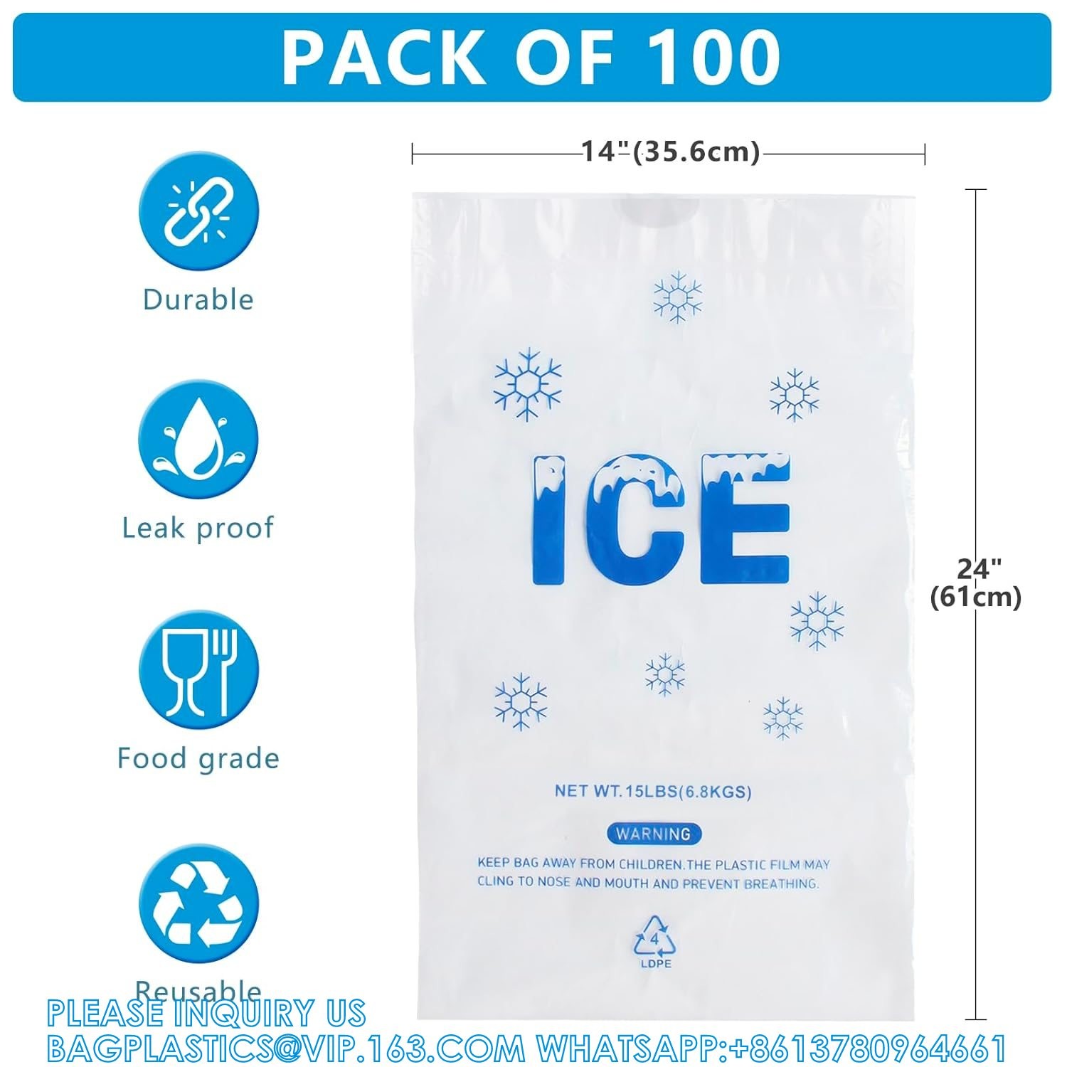 15 Lb. Plastic Drawstring Ice Bags 14 X 24 Inch Heavy-Duty Plastic Ice Bags With Plastic Draw String 2.8mil