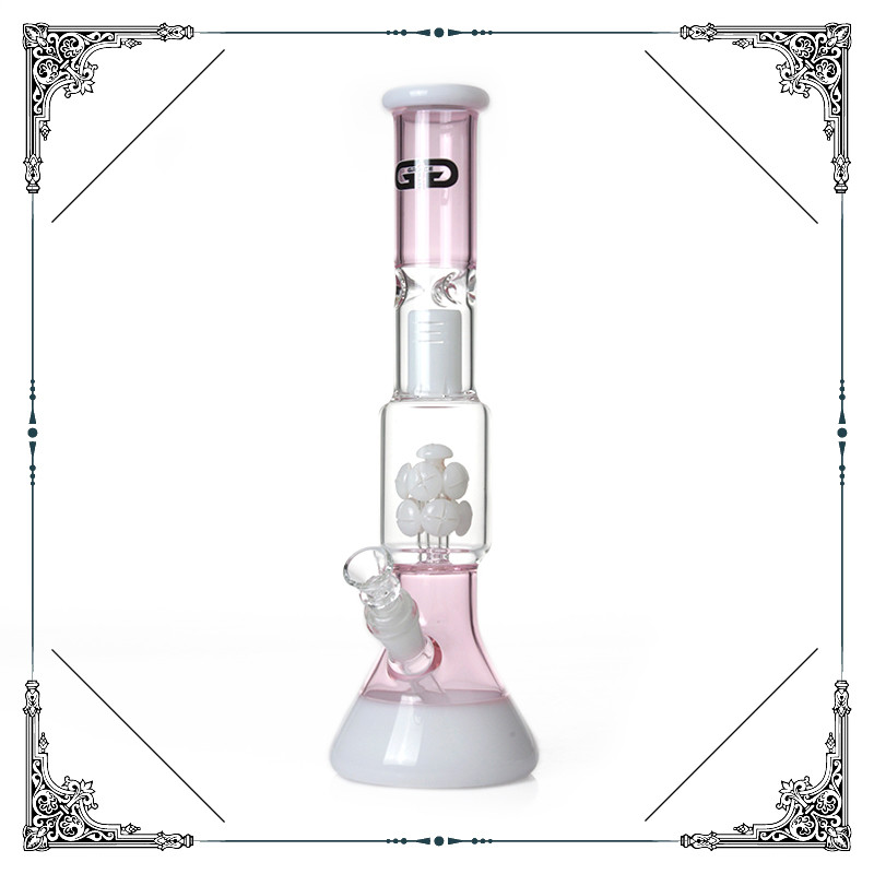 Grace Pink Glass Beaker Bong Smoking Pipes With White UFO Percolator Hookah