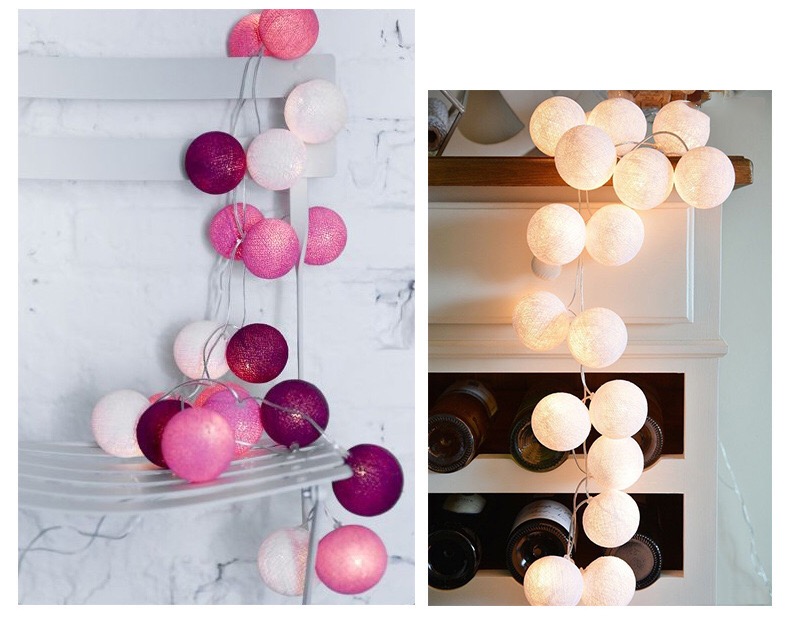 LED Cotton Balls Fairy Lights Battery Operated Wool Balls String Light Variable Length for Bedroom Party Garden Indoor Wedding