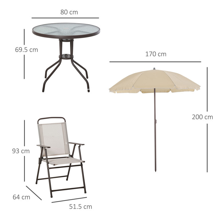 AJUNION Metal Patio Furniture Set Foldable Chairs and Dining Table with Umbrella Hole