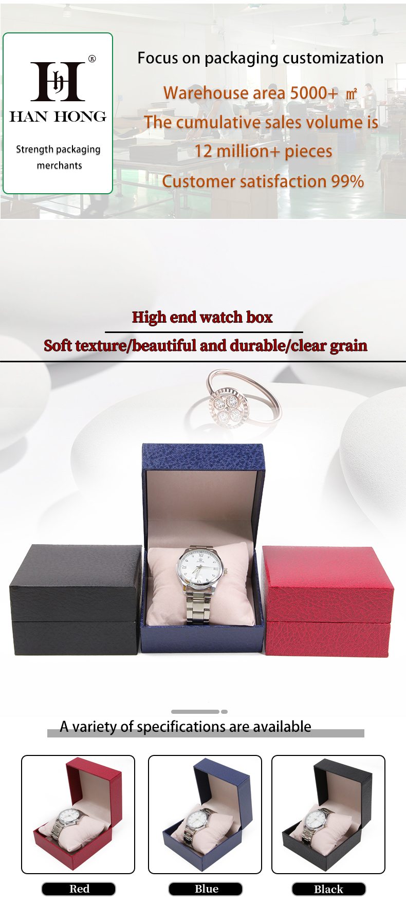 Fine Pebble Grain Hard Paper Watch Packaging Box Compact Cardboard Storage Case
