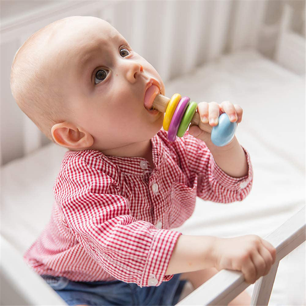 Rattle Soother 7.2cm Wooden Musical Toys Childrens Wooden Instruments