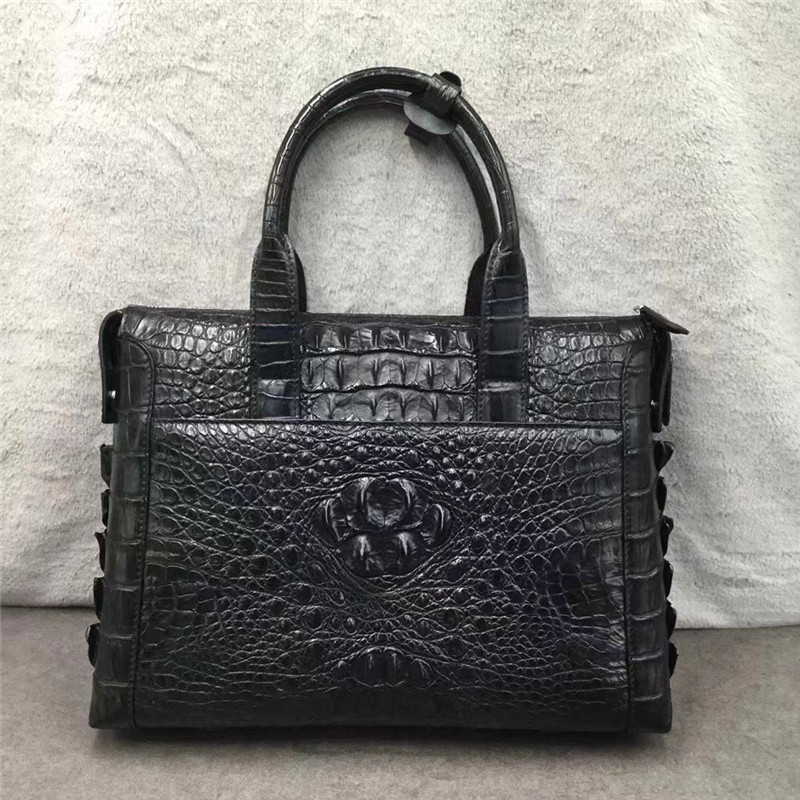Exotic Genuine Crocodile Skin Businessmen ZIP Laptop Briefcase Authentic Alligator Leather Male Top-handle Working Purse