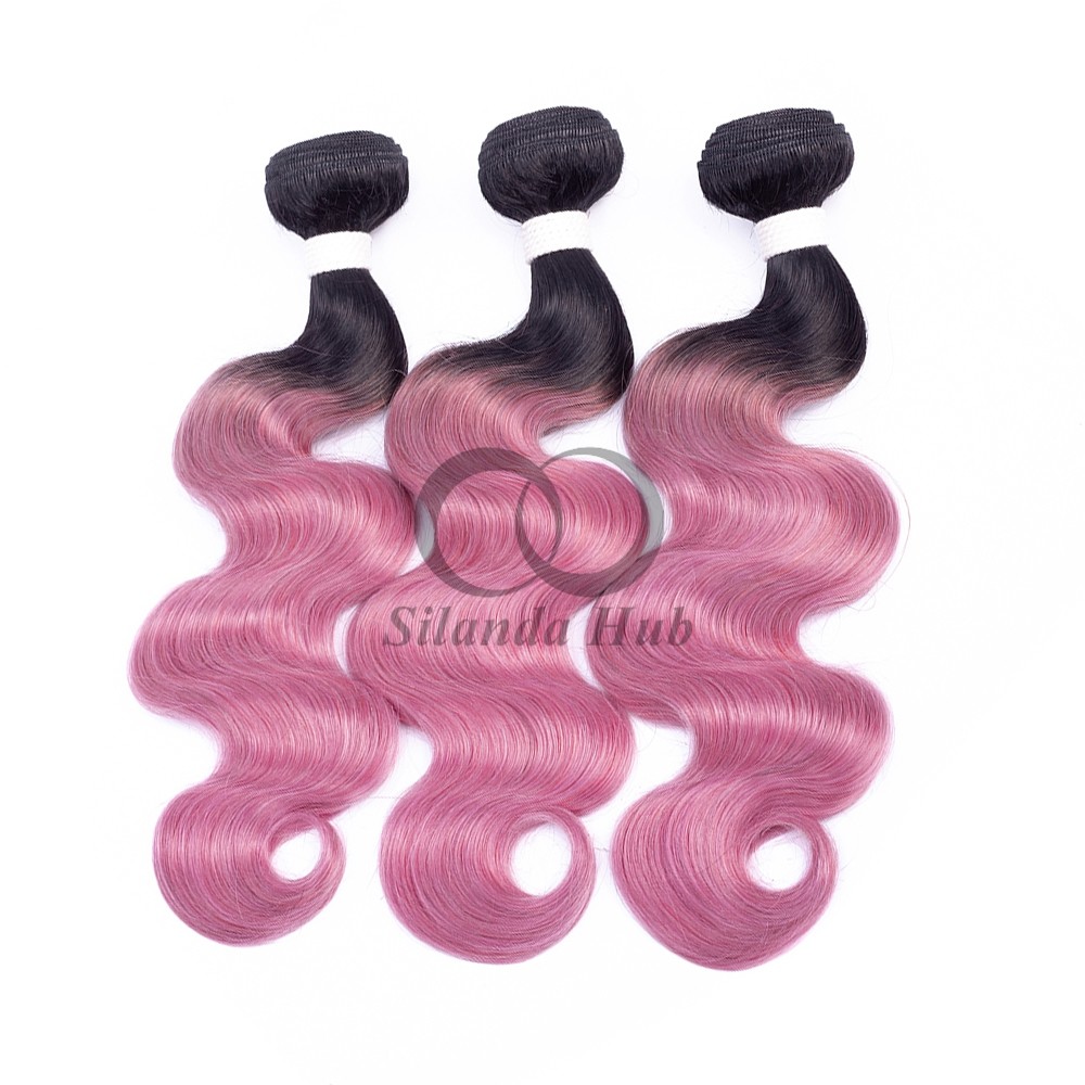 #T1B/Pink Body Wave Remy Human Hair Bundles Sew In Weave Bundles Brazilian Bundle Deals