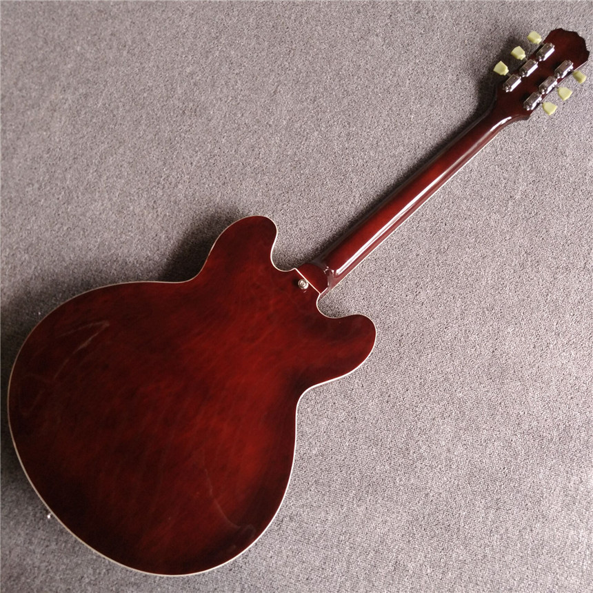 Hot sales hollow body electric guitar with wine color and silvery spare parts