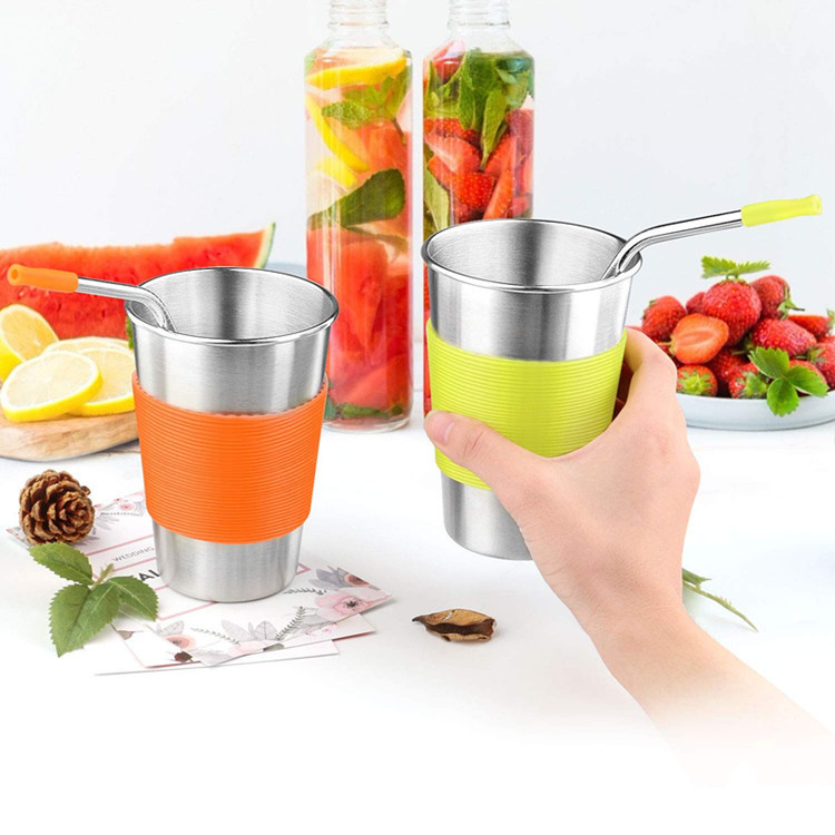 16 Ounce Stainless Steel Pint Cup Set Of 4 Healthy Unbreakable Stack-Able Drinking Glasses Beer Mug For Bar Home Outdoor
